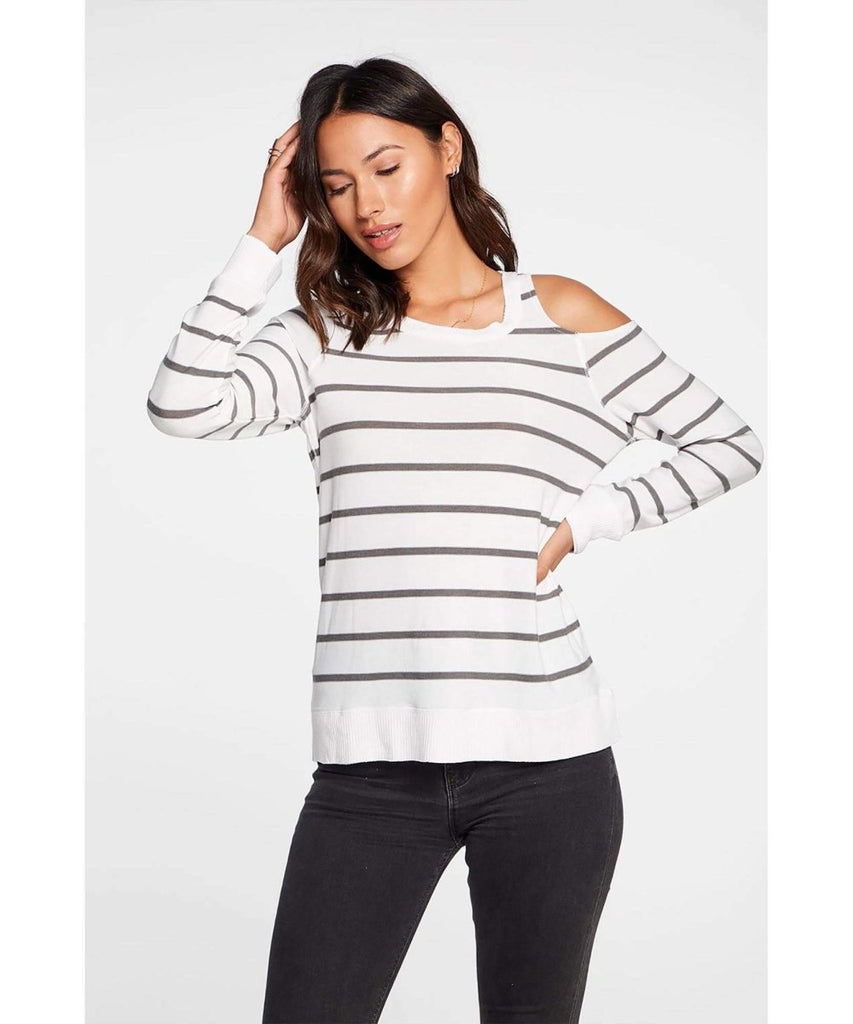 Cold Shoulder Stripe Long Sleeve - miamidrugpossession