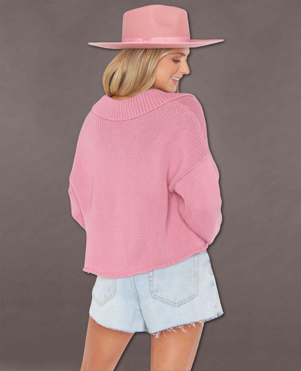 Collared Sweater Pink Polo Knit - clearpathherbicide