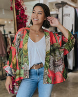 Coral Passion Flower Short Kimono - miamidrugpossession