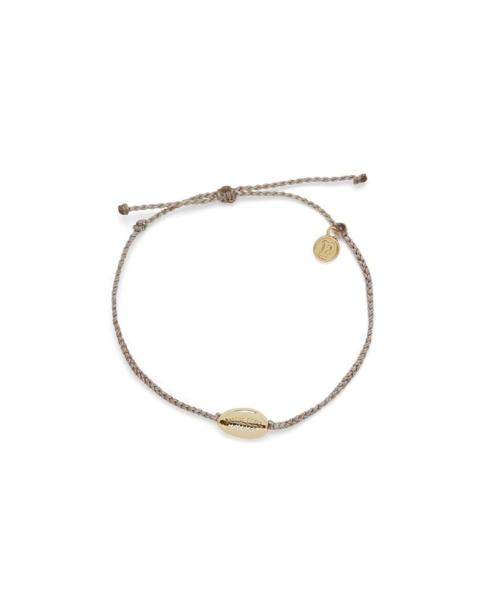 Cowrie Gold Cord Anklet Light Grey - PINK ARROWS