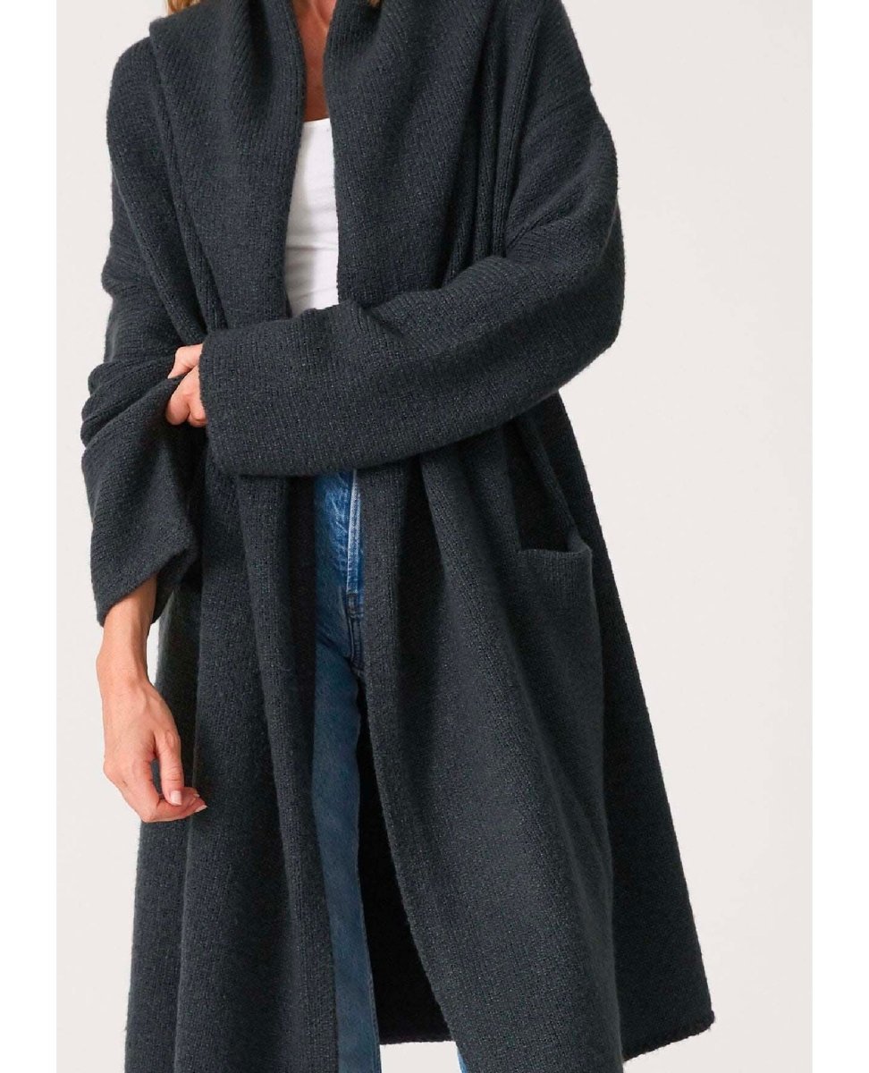 Cozy Oversized Two Pocket Hooded Cardigan Pine - miamidrugpossession