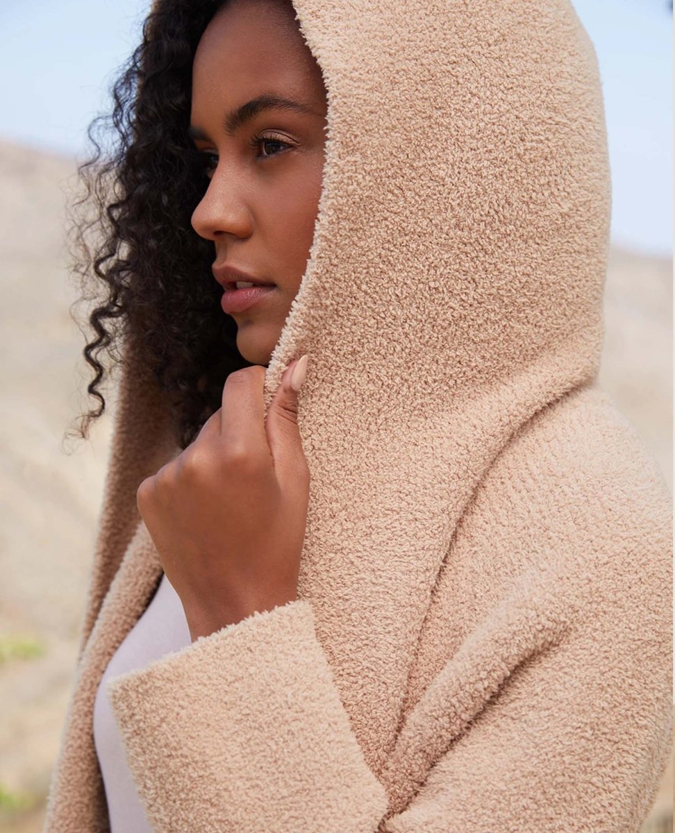 CozyChic® Hooded Long Coatigan Camel - miamidrugpossession