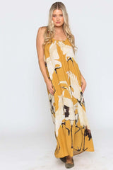 Crane Of Heaven Maxi Dress Mustard - PINK ARROWS