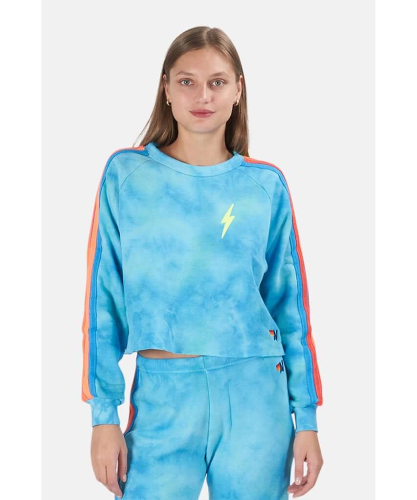 Cropped Sweatshirt Neon Blue Rainbow - clearpathherbicide