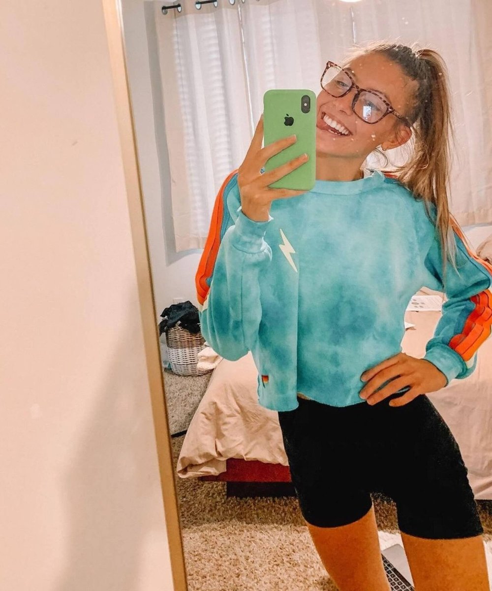 Cropped Sweatshirt Neon Blue Rainbow - miamidrugpossession