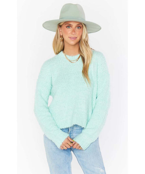 Cropped Varsity Sweater Mint - PINK ARROWS