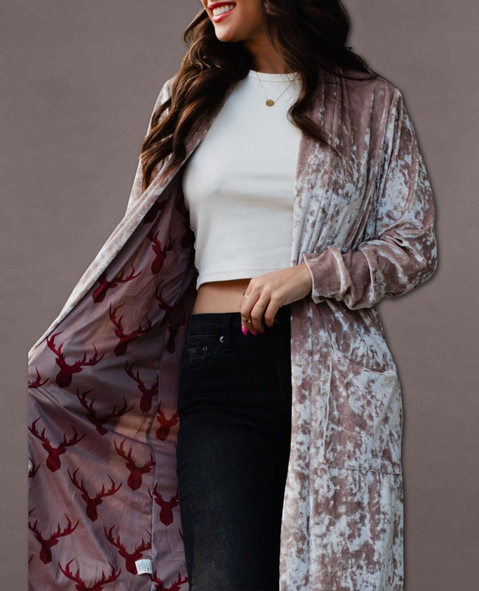 Crushed Velvet Duster Cardigan Pink Champagne - clearpathherbicide