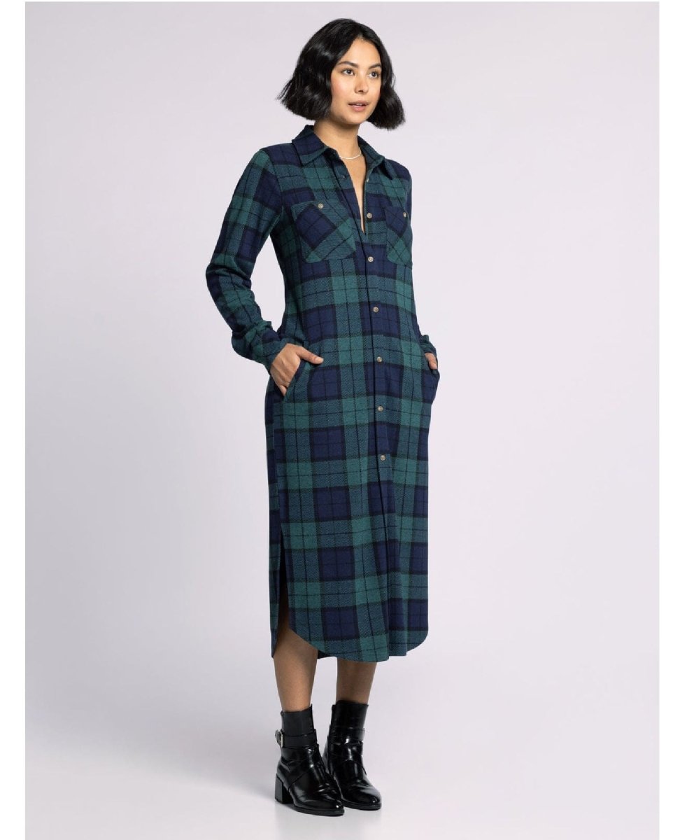 Dahlia Dress Pine Navy Plaid - PINK ARROWS