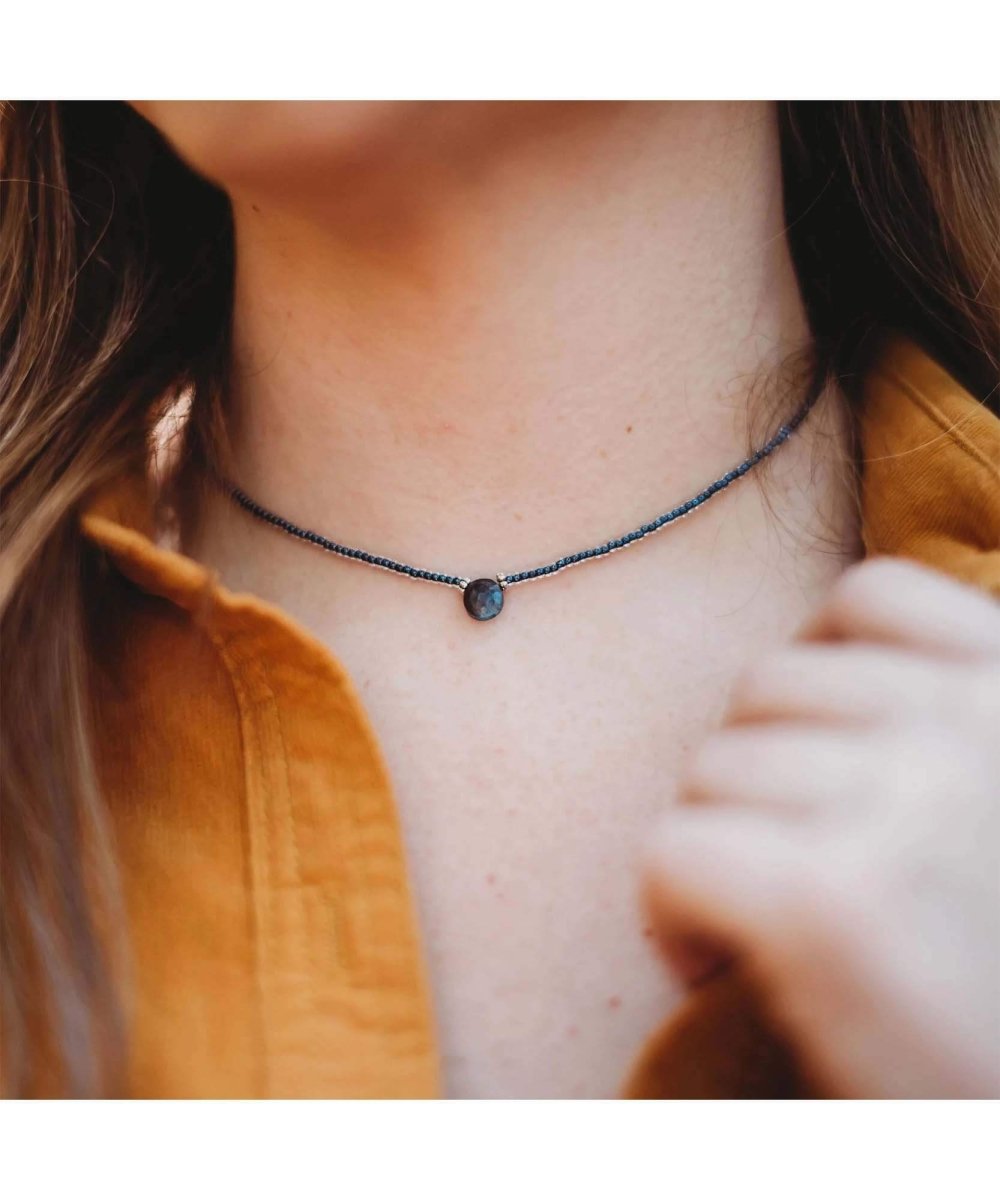 Dainty Gemstone Choker Midnight Labradorite - miamidrugpossession