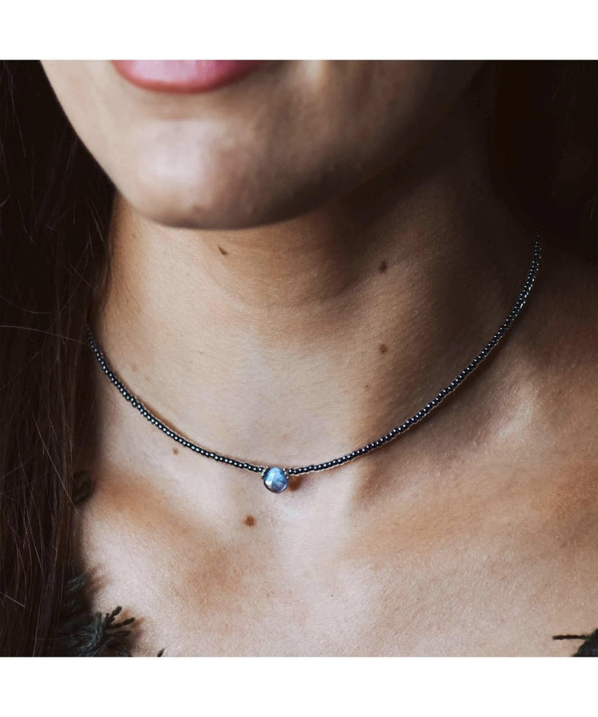 Dainty Gemstone Choker Midnight Labradorite - miamidrugpossession