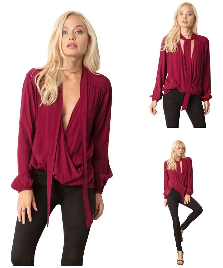 Deep V Tie Front Top - PINK ARROWS