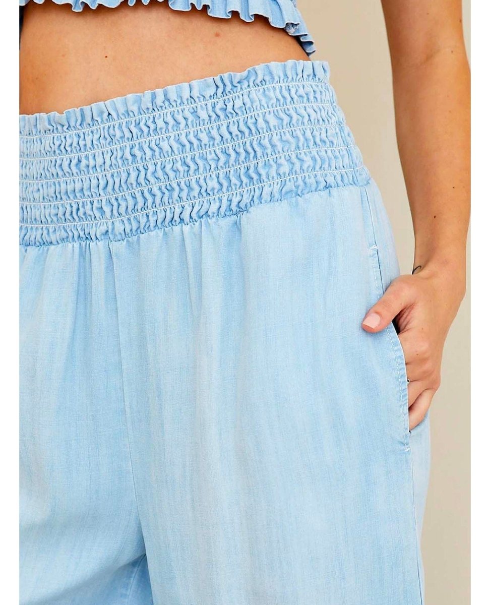 Denim Smocked Wide Leg Crop - clearpathherbicide