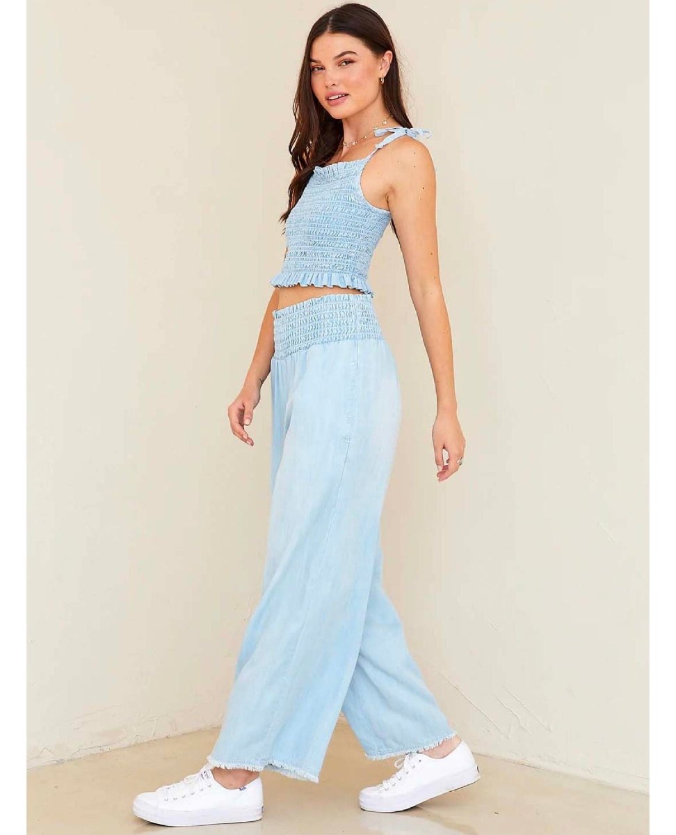 Denim Smocked Wide Leg Crop - miamidrugpossession