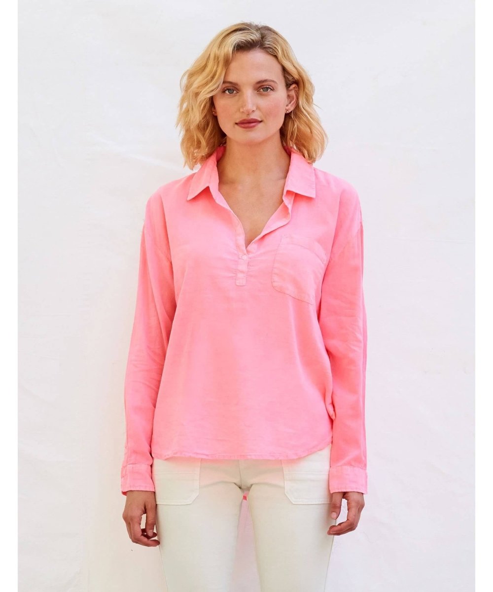 Destinations Pocket Henley Pop Peach Top - clearpathherbicide