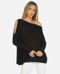 Deuce Cold Shoulder Top Black - PINK ARROWS