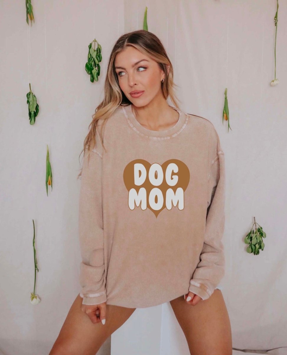 Dog Mom Corduroy Long Sleeve - PINK ARROWS