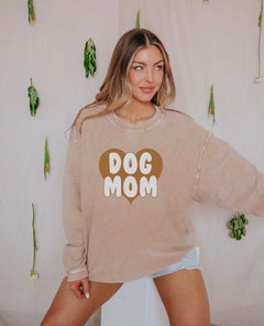 Dog Mom Corduroy Long Sleeve - PINK ARROWS