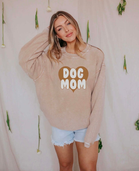 Dog Mom Corduroy Long Sleeve - PINK ARROWS