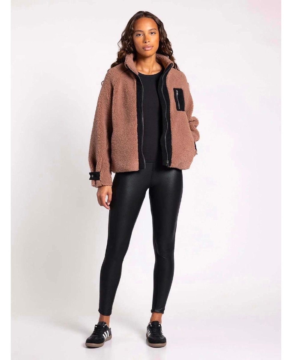 Dorthea Sherpa Taupe Black Jacket - clearpathherbicide