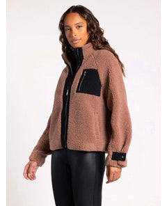 Dorthea Sherpa Taupe Black Jacket - clearpathherbicide