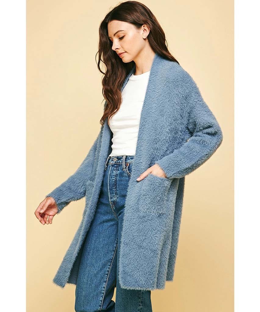 Dream Blue Fuzzy Cardigan Sweater - miamidrugpossession