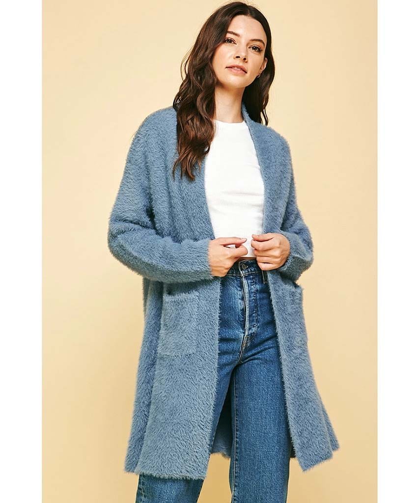 Dream Blue Fuzzy Cardigan Sweater - clearpathherbicide