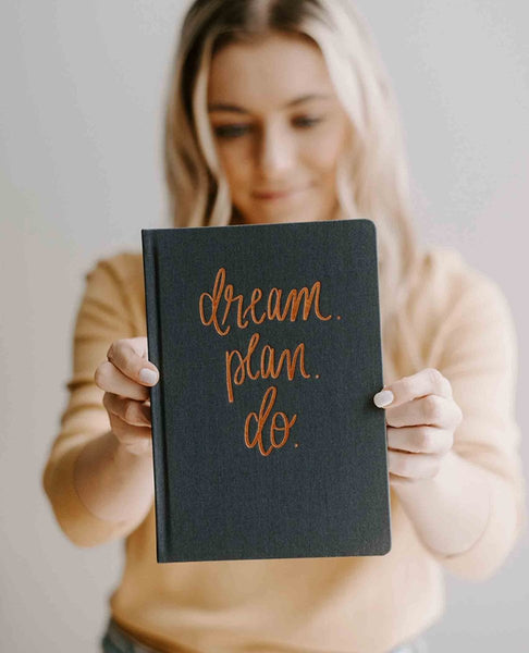 Dream Plan Do Grey and Rose Gold Fabric Journal - clearpathherbicide