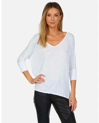 Dylan 3/4 VNeck Draped Tee White - PINK ARROWS