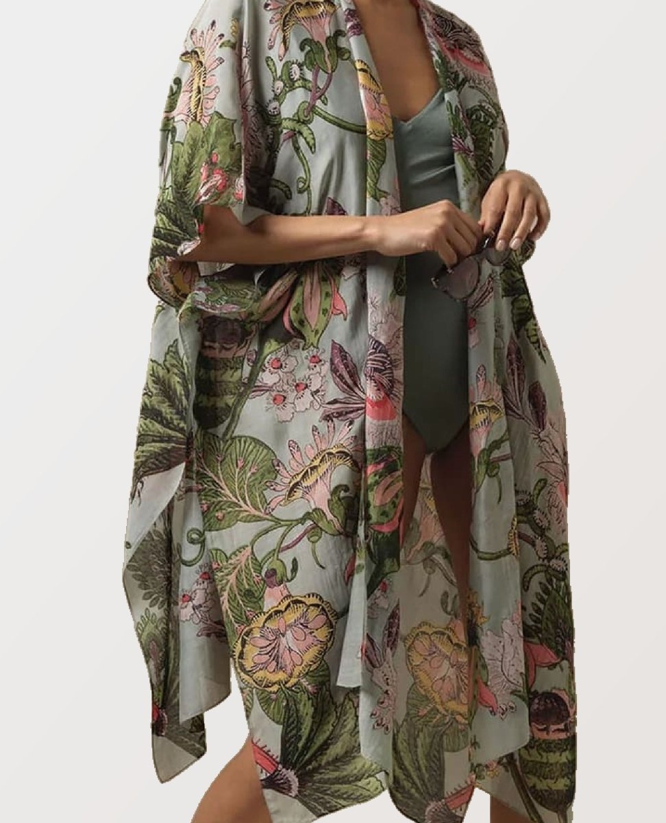 Eccentric Bloom Hand Printed Long Kimono - miamidrugpossession