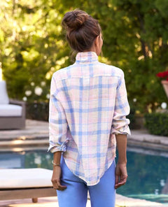 Eileen Linen Shirt Pink Sand Blue Plaid - PINK ARROWS