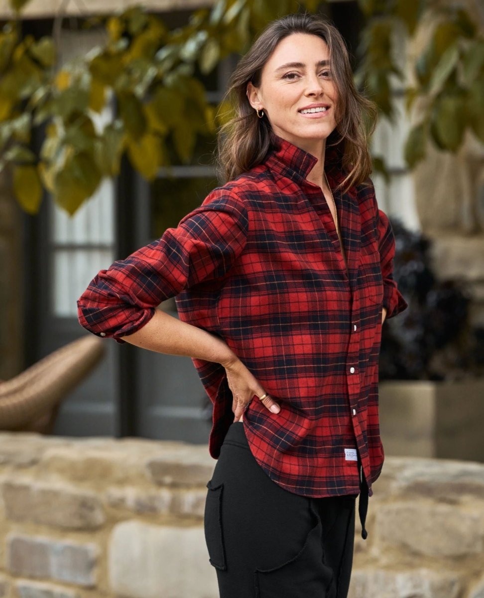 Eileen Relaxed Heather Red Black Plaid Flannel - PINK ARROWS