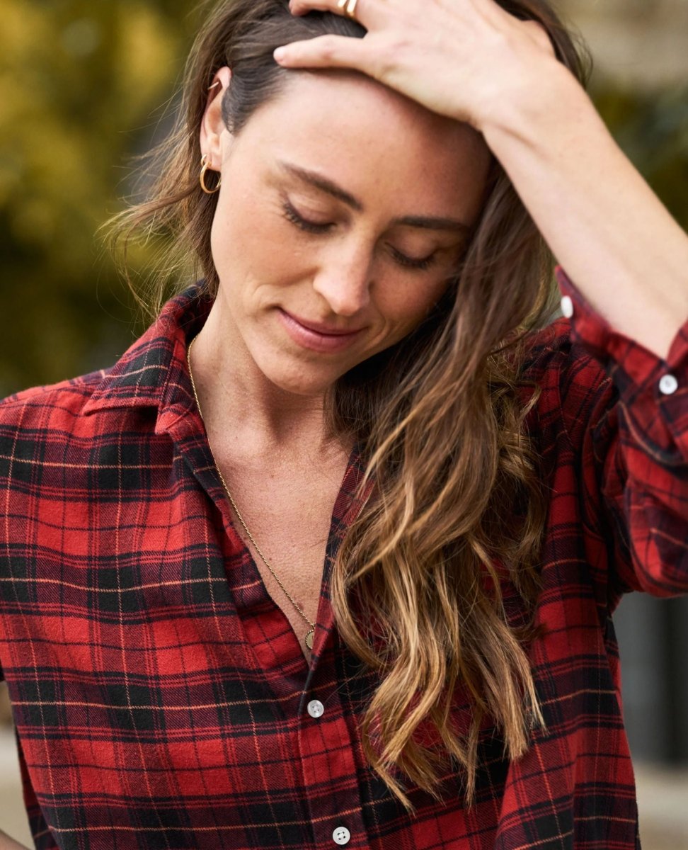 Eileen Relaxed Heather Red Black Plaid Flannel - PINK ARROWS