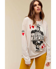 Elvis King Of Hearts Long Sleeve Vintage White - miamidrugpossession