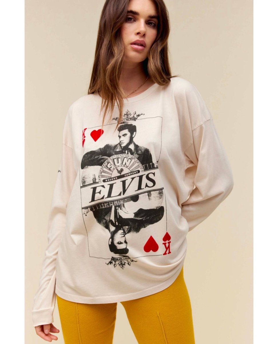 Elvis King Of Hearts Long Sleeve Vintage White - miamidrugpossession