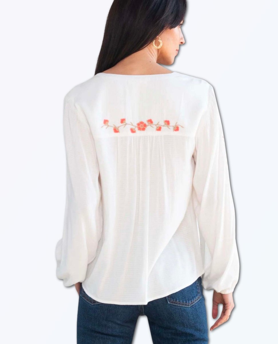 Embroidered Blouse Ivory Coral - miamidrugpossession