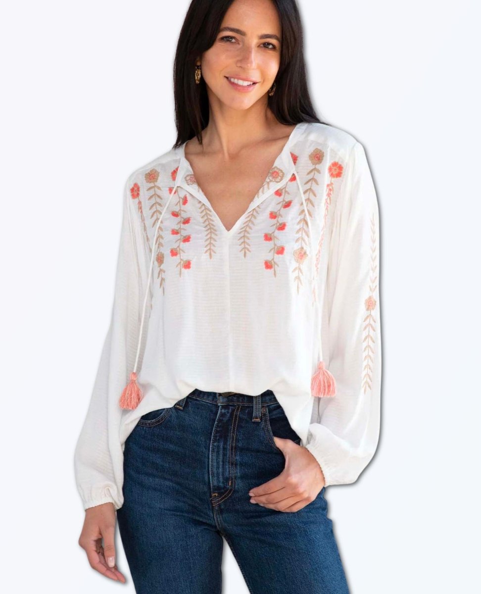 Embroidered Blouse Ivory Coral - miamidrugpossession