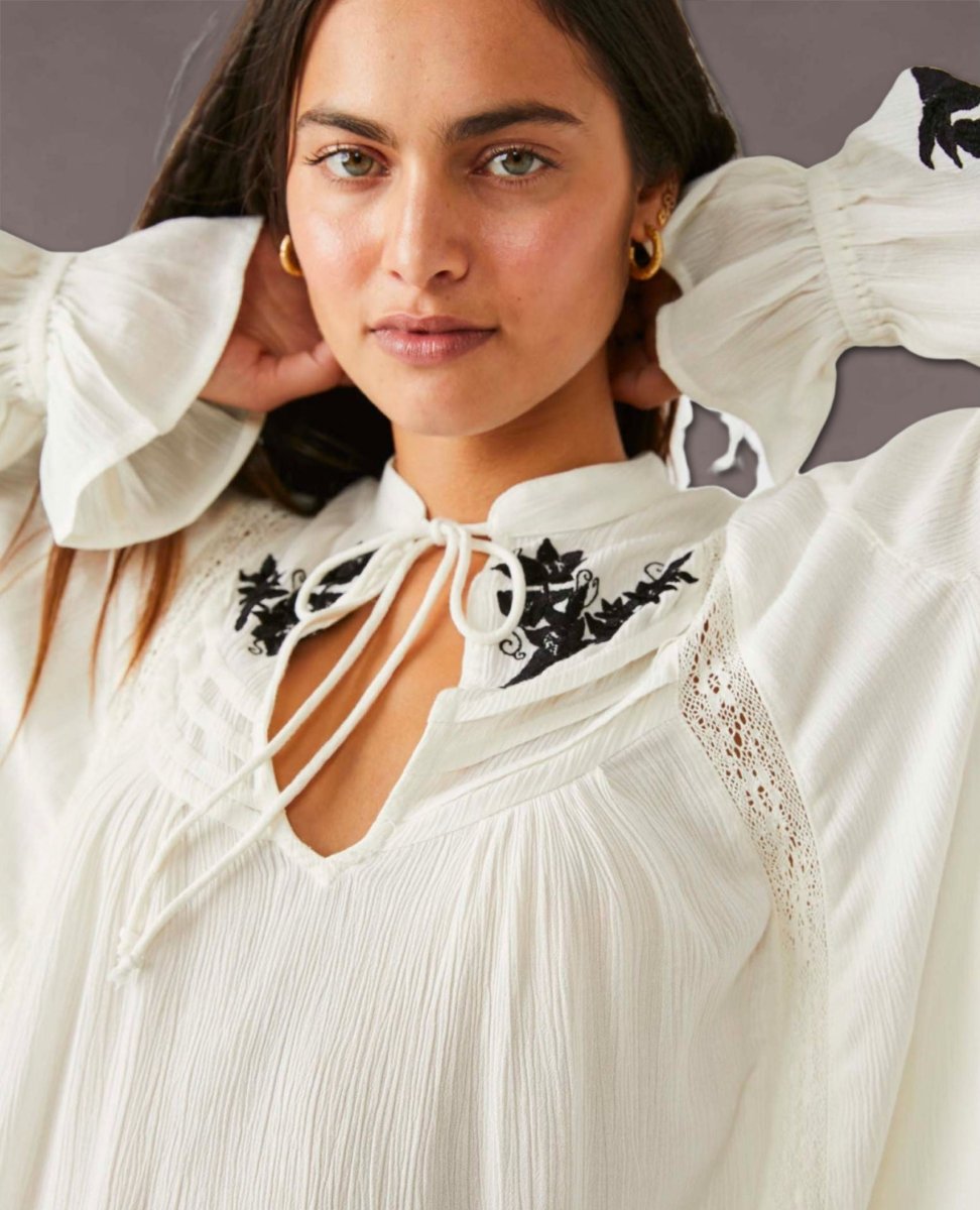 Embroidered Ivory Combo Tusalossa Top - miamidrugpossession