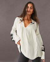 Embroidered Ivory Combo Tusalossa Top - miamidrugpossession