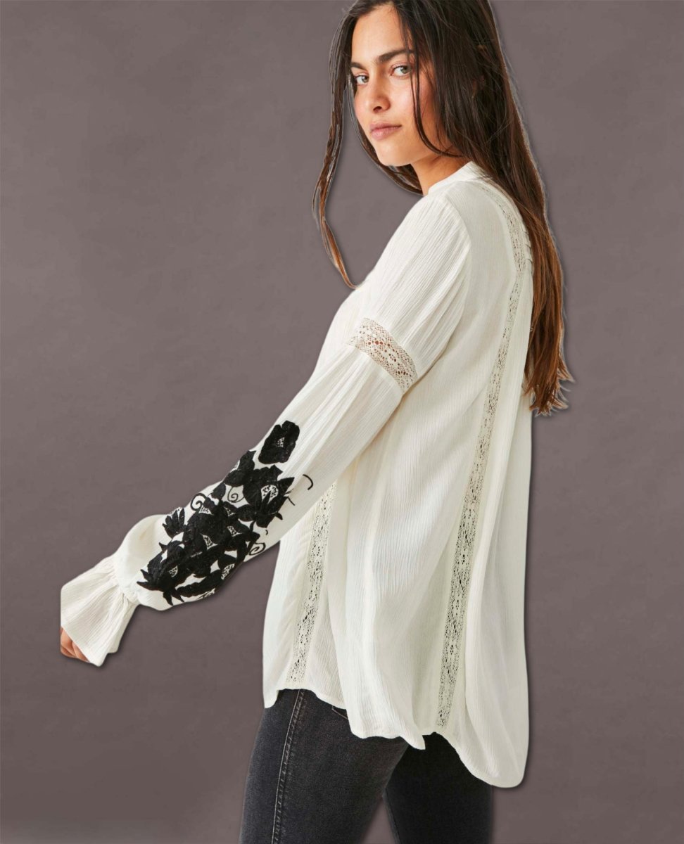 Embroidered Ivory Combo Tusalossa Top - clearpathherbicide