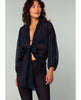 Embroidered Navy Sleeve Tie Front Kimono Top - miamidrugpossession