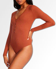 Erin Long Sleeve Bodysuit Mocha Bisque - PINK ARROWS