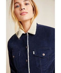 Ex - Boyfriend Sherpa Trucker Jacket Navy Cord - miamidrugpossession