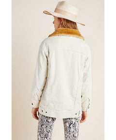 Faux Fur Corduroy Trucker Jacket Ecru - clearpathherbicide