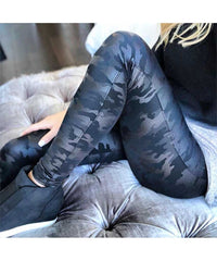 Faux Leather Leggings Matte Black Camo - PINK ARROWS