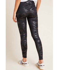 Faux Leather Leggings Matte Black Camo - PINK ARROWS