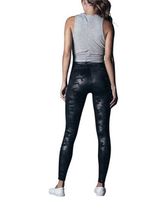 Faux Leather Leggings, Matte Black Camo - miamidrugpossession