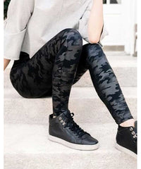 Faux Leather Leggings Matte Black Camo - PINK ARROWS