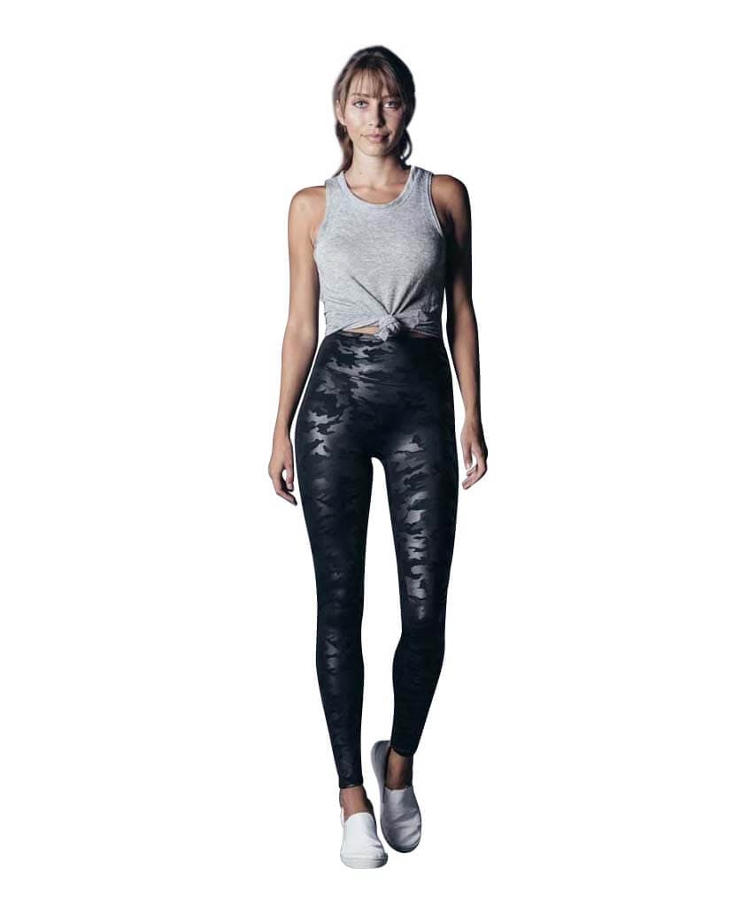 Faux Leather Leggings, Matte Black Camo - clearpathherbicide