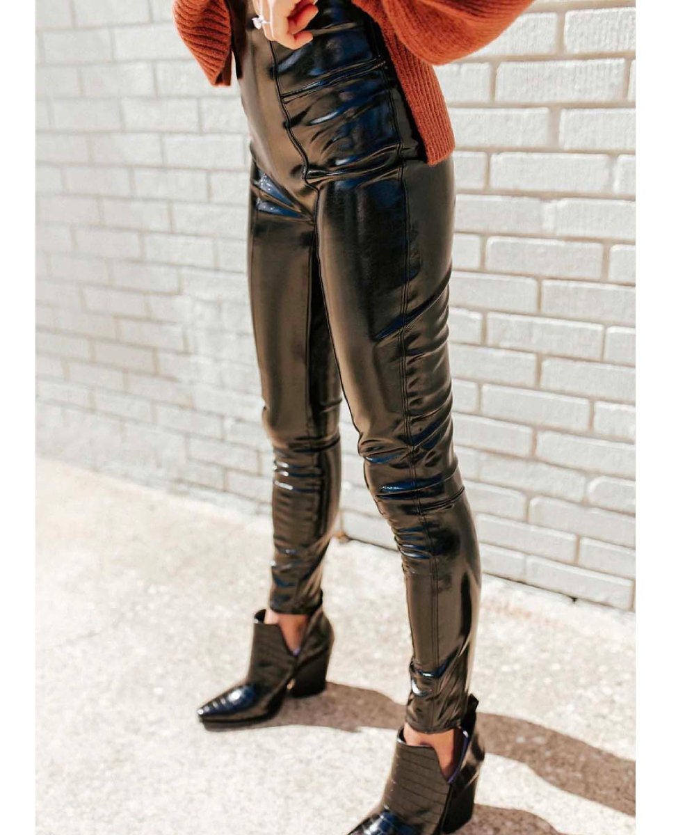 Faux Patent Leather Leggings Black - clearpathherbicide