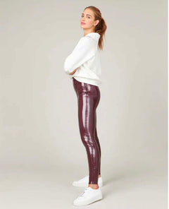 Faux Patent Leather Leggings Ruby - PINK ARROWS